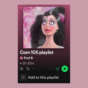 Image of Rachel from the Barbie cartoon with a spotify playlist image